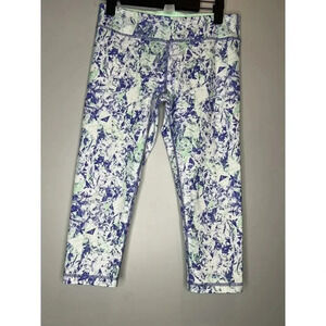 Ivivva lululemon Rhythmic crop leggings girls 14 abstract yoga capri Blue Green